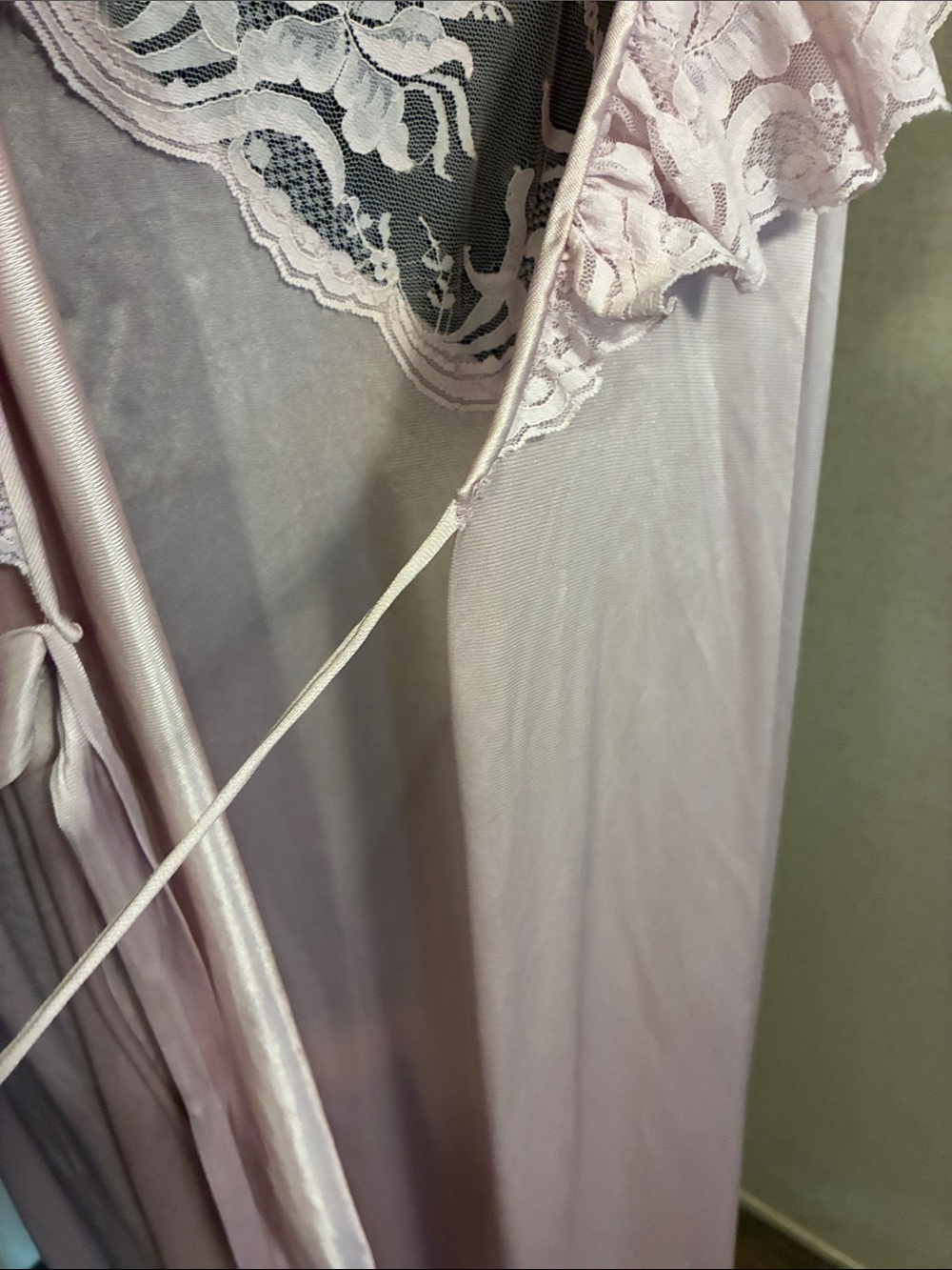 Women's Long Lace-Trim Satin Robe and Gown- Dusty Pink - Picture 5 of 12